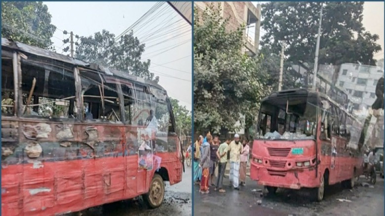 রাজধানীর মেরুল বাড্ডা ও শাহজাদপুর এলাকায় দুটি বাসে আগুন দিয়
